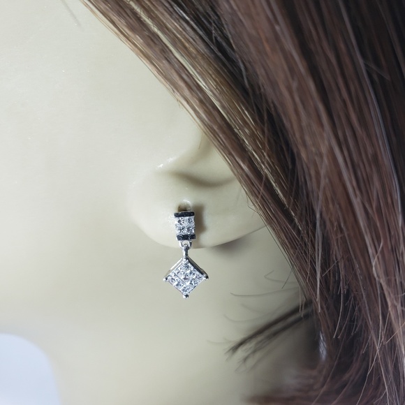 Vintage 18 Karat White Gold and Diamond Dangle Earrings #13164 - Picture 7 of 7